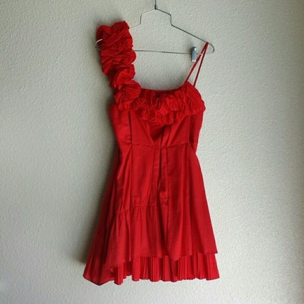 Coral MM Couture Ruffle Shoulder Dress